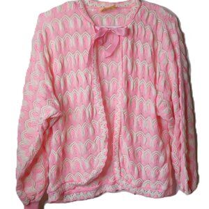 Pink & White Sweater Vintage Evans Puffy Long Sleeves Shrug Ribbon Bow